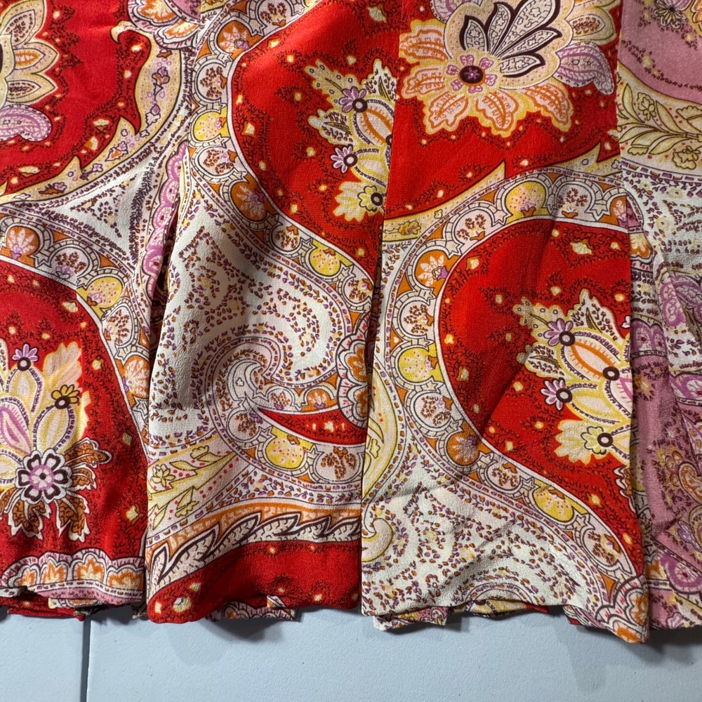 Worthington Silk Skirt Womens 10 Red Pink Paisley Knee Length Lined Fairy Boho - Picture 9 of 11